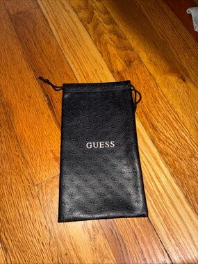 GUESS Black Logo-Embossed Drawstring Pouch